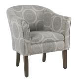 Wood and Fabric Barrel Style Accent Chair with Medallion Pattern - 33 H x 28 W x 26 L Inches - 33 H x 28 W x 26 L Inches