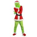 Christmas Grinch Cosplay Mask Scary Furry Green Santa Latex Monster Mask with Red Hat Party Dress Up for Adults (Adult Suit-A, XX-Large)