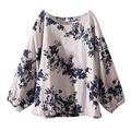 KUDICO Womens Plus Size Loose Linen Shirts Tops Bohemia Ethnic Style Print Lady Vintage Boho Pullover Tops Blouse (Blue,5XL)