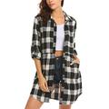 UNibelle Women Long Sleeve Button Down Plaid Tunic Shirt Dress (Black XXL)