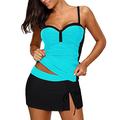 Yonique Womens Tankini Swimsuits with Skirt Two Piece Ruched Bathing Suits Push Up Swimwear S-XXL - blue - X-Large