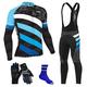 FDX Men's Winter Cycling Suit with Gloves, Socks - Italian Thermal Roubaix Windproof Equin Cycle Clothing Set - Long Sleeve Jersey, 3D Padded Bib Tight for Bicycle Riding, Outdoor Sports(Blue-L)