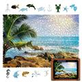 UNIDRAGON Original Wooden Jigsaw Puzzles - Ocean Tropical Beach, 500 pcs, King Size 16.9"x11.8", Beautiful Gift Package, Unique Shape Best Gift for Adults and Kids