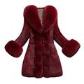 BUKINIE Womens Thicken Warm Winter Coat Luxury Elegant Parka Faux Fur Trimmed Open Front Long Cardigan Jacket Outwear Lady's Wedding Party Coats for Winter(Wine,XL)