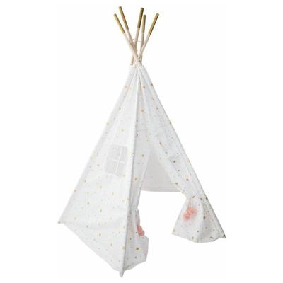 Tipi Déco Enfant à 5 Pieds Pompons 160cm Blanc