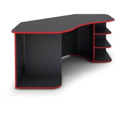 Byliving - Schreibtisch thanatos / Gaming-Tisch in Anthrazit mit Kanten in Rot / Eck-Schreibtisch