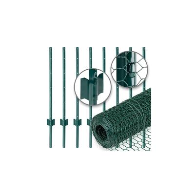 VOSS.farming Gartenzaun-SET: Sechseckgeflecht 10mx75cm, grün + 8x Metall Zaunpfosten Image