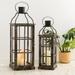 Glitzhome Oversized Farmhouse Wooden Metal Cage Candle Holders Patio Hanging Lanterns (Set of 2)