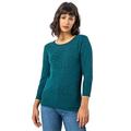 Roman Originals Women Jumper Ladies Textured Stretchy Autumn Winter Sweater Boat Slash Neck Smart Formal Casual Classy Lightweight Knit Thick Lounge Knitwear Pullover - Sparkly Emerald - Size 18