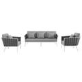 Stance 3 Piece Outdoor Patio Aluminum Sectional Sofa Set by Modway Metal in Gray/White | 31.5 H x 75.5 W x 32 D in | Wayfair EEI-3165-WHI-GRY-SET