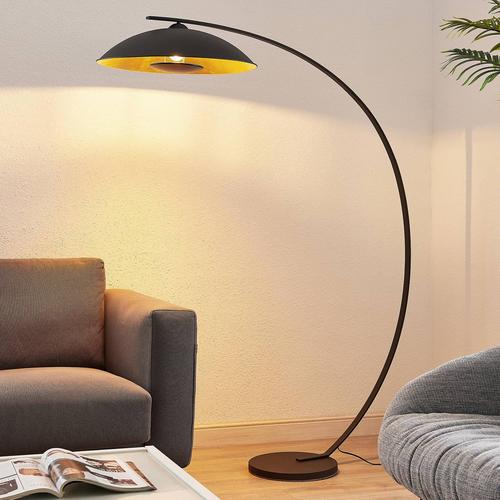 Lindby Bogenstehlampe Emilienne, schwarz, goldfarben, 180 cm