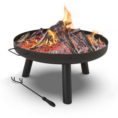 Feuerschale mit Schürhaken, Feuerkorb Feuerstelle für Garden Terrasse Heizung, ø 60 cm, Schwarz