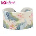 Bonsny – Bracelets en plastique motif Lotus chinois peinture encre et lavage bijoux traditionnels
