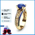 HOYON 14K Or Couleur Bleu Saphir Bague Pour Femmes Bijoux De Mariage Diamant Style Bague Rouge