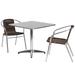 31.5'' Square Aluminum Indoor-Outdoor Table Set with 2 Rattan Chairs