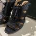 Coach Shoes | Coach Moreen Size 7.5 Black Textured Leather Lace-Up Platform Caged Heels | Color: Black | Size: 7.5