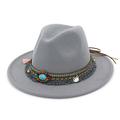 Men Women Vintage Felt Fedora Hat Wide Brim Panama Hats with Buckle-Light Grey