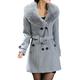 Womens Coats Faux Fur Collar Casual Lapel Fake Wool Coat Trench Jacket Long Sleeve Ladies Autumn Winter Fashion Overcoat Gray