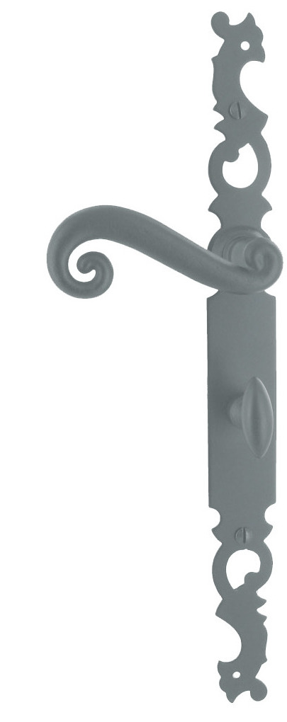 Ensemble sur plaque de style Cévennes entraxe 195 mm bec de cane condamnation fer shérardisé patiné BRIONNE V.1010743SP