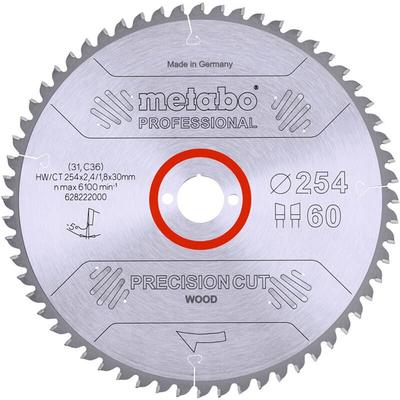 Sägeblatt precision cut wood - professional, 254x2,4/1,8x30, Z60 wz 5° neg. - Metabo