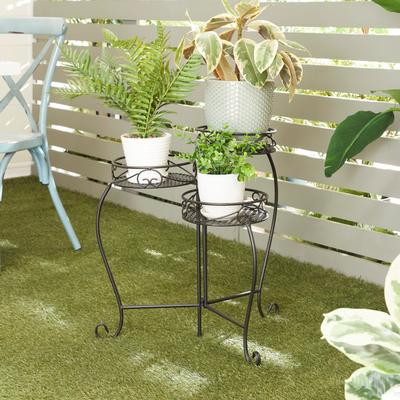 Black Metal Indoor Outdoor 3 Tier Scroll Indoor Outdoor Plantstand