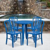 24'' Round Metal Indoor-Outdoor Table Set with 4 Vertical Slat Back Chairs