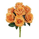 Set of 2 Orange Artificial Velvet Rose Flower Stem Bush Bouquet 16in - 16" L x 11" W x 11" DP