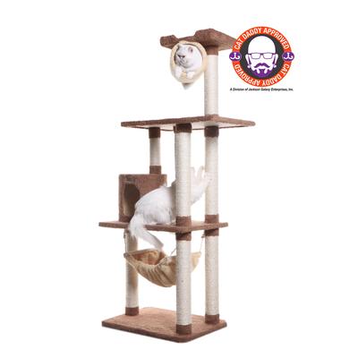 Real Wood 70" Cat Tree With Scratch Posts, Hammock by Armarkat in Tan
