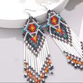 Free People Jewelry | Boho Beaded Tassel Drop Earrings Statement Earrings | Color: Red/White | Size: Os