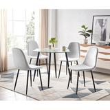 Corrigan Studio® Ayaniah 4 - Person Dining Set Glass/Upholstered/Metal in Gray | Wayfair 6A9E1850E33944BC8257428969297DC4