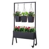 Kinsunny Raised Planter Box with Wheels and 3 Pack Hanging Planters Outdoor Elevated Garden Bed for Vegetables Flower Herb