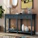 Rustic Brushed Texture Console Table with 4 Storage Drawers(with Rustic Modern Knobs) and 1 Bottom Shelf, Antique Navy