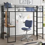 Twin Loft Bed with 2 Shelves and one Desk, Metal Frame Loft Bed with Full-Length Guardrails and Ladder, No Box Spring Needed