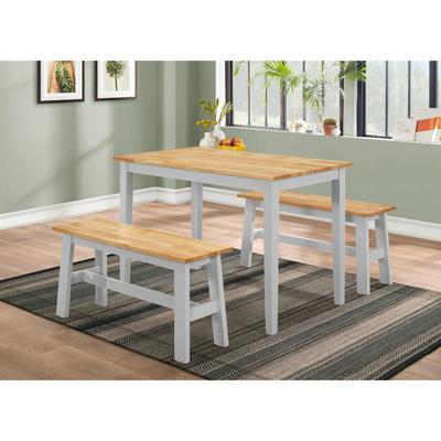 New York Wood Table with 2 Benches, White by 4D Concepts in Natural Gray