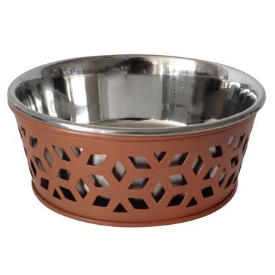 Stainless Steel Country Farmhouse Dog Bowl Apricot Brandy 16 oz by JoJo Modern Pets in Apricot