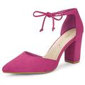 Allegra K Women Ankle Tie Chunky Heel Pointed Toe Dress Pumps Hot Pink 7 UK/Label Size 9 US