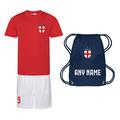 Sportees Retro Kids Personalised Red White & Blue England Style Football Kit with Free Bag Youth Football England Boys Or Girls Football Jersey Child Football Kit (7/8 Years 30")