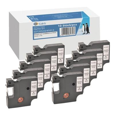G&G 10x Schriftband »ersetzt Dymo D1 / 45013 / S0720530 / 2093097« 12 mm x 7 m s/w schwarz, 1.2 cm Image