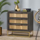 Wolfe Indoor Mango Wood and Wicker Handcrafted 3 Drawer Cabinet by Christopher Knight Home