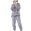 Womens Pyjamas Fleece Pyjamas Fluffy Soft Ladies Pyjamas Set Loungewear Pyjamas for Women Comfy Warm Soft Womans Lounge Wear Pjs Sets (Gray, M)