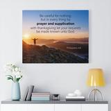 Trinx Prayer & Supplication Philippians 4:6 Wall Art Christian Home Décor Canvas in Blue/Brown | 18 H x 24 W x 1.25 D in | Wayfair