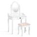 Costway Wooden Vanity Makeup Set with Cushioned Stool and Oval Rotating Mirror