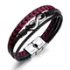 Bracelet classique en cuir tressé punk pour homme haute qualité métal rouge noir intercolor