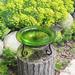 Achla Designs Reflective Crackle Glass Birdbath Bowl With Short Stand, 12.5 Inch Diameter, Fern Green