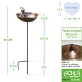 Achla Designs Heart Shaped Birdbath Bowl With Stake, 9 Inch Diameter, Antique Copper