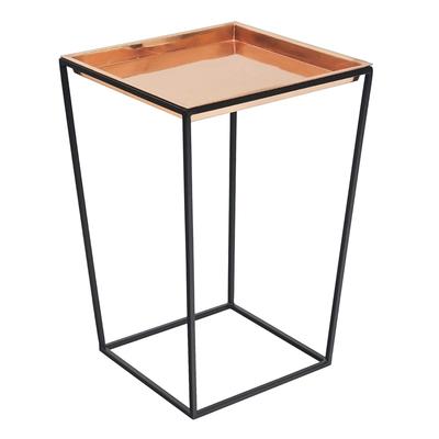 Achla Designs Large Indoor Outdoor Arne Plant Stand With Copper Tray, 22 Inch Tall, Black Powder Coat Finish