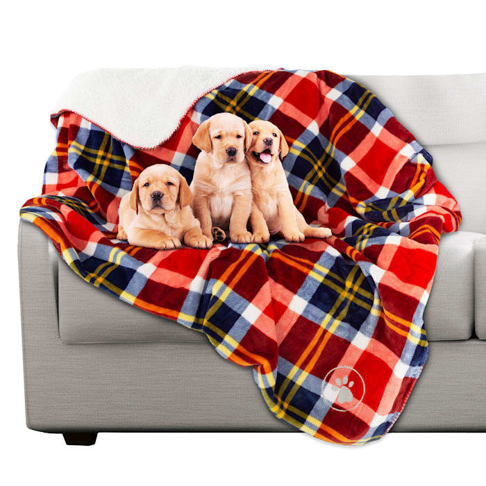 Pet Adobe Waterproof Pet Throw Blanket, 60" L X 50" W X 0.2" H, Red Plaid