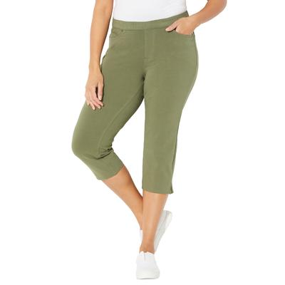 Plus Size Women's The Knit Jean Capri (With Pockets) by Catherines in Olive Green (Size 1X)