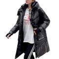 Fashion Medium Length Thick Women Down Jacket Winter White Duck Down Hooded Women Down Jacket - black,XL