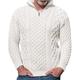 Maxwinee Men's Pullover Stand-Up Collar 1/4 Zip Cable Knit Jumper Plain Zip Neck Jumper Warm, 2 White, XL